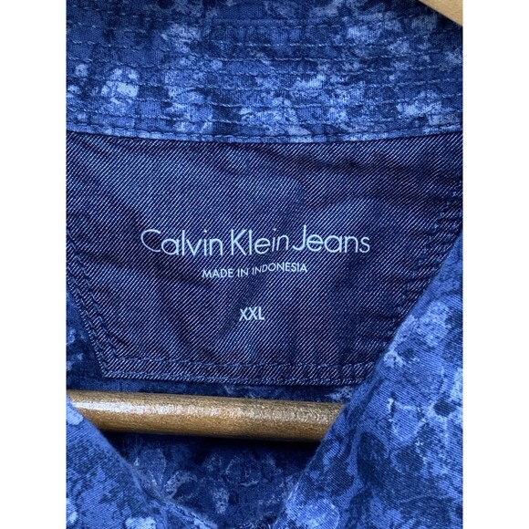 Calvin Klein Jeans Button Up Shirt Mens Size 2XL XXL Blue Floral Long Sleeve - Picture 2 of 16